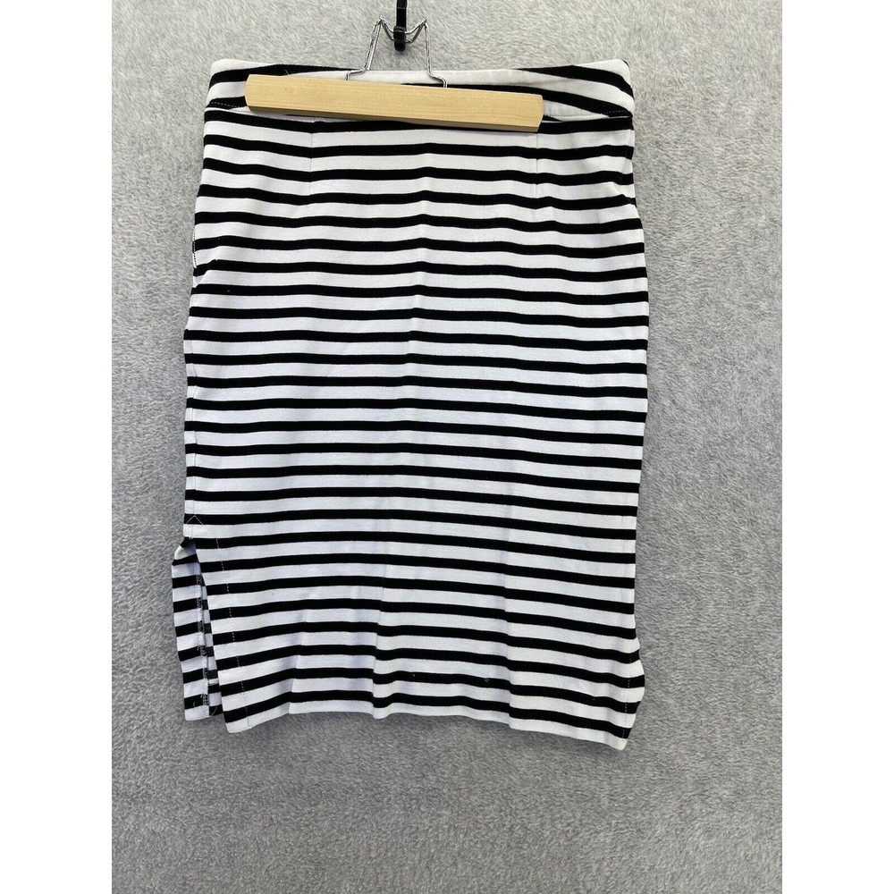 Banana Republic Women's Skirt Striped Side Slit Pull On Size 4 Black White - Picture 2 of 9